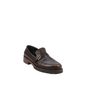 Hermes Mens Leather Buckle Side Slide On Dress Loafers Brown Size 10